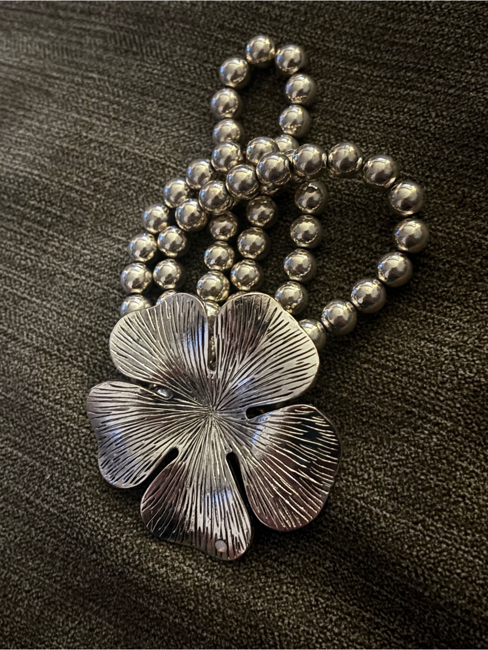 Silver Floral Pendant Bead Bracelet- Women Jewelry